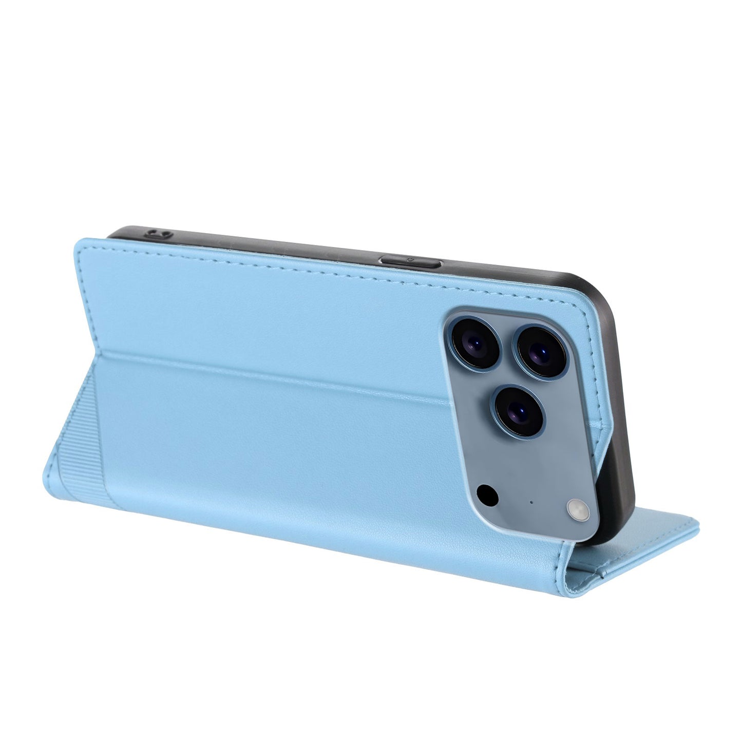 For iPhone 17 Pro Max Phone Cases Punk Style Imprinted Wallet Stand Leather Cover - Baby Blue