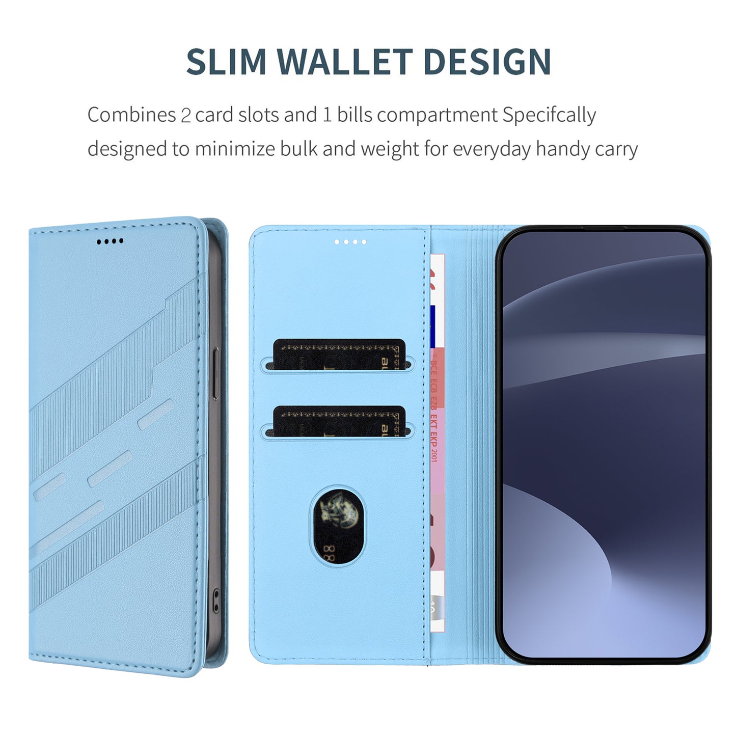 For iPhone 17 Pro Max Phone Cases Punk Style Imprinted Wallet Stand Leather Cover - Baby Blue
