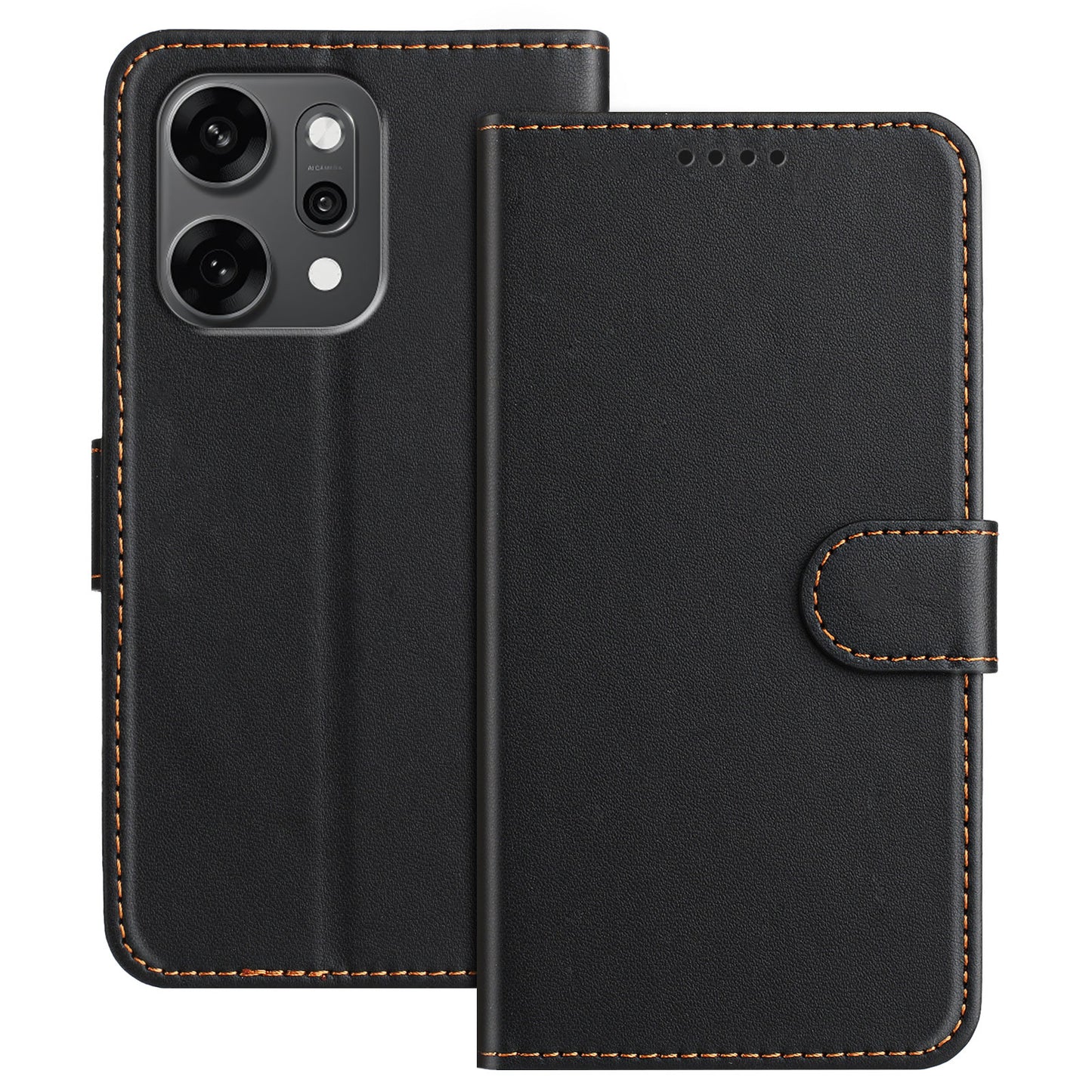 For Oppo Reno14 Pro 5G (China) / Oppo Reno14 Pro 5G (Global) Leather Case Wallet Stand Solid Color Anti Drop Phone Cover - Black