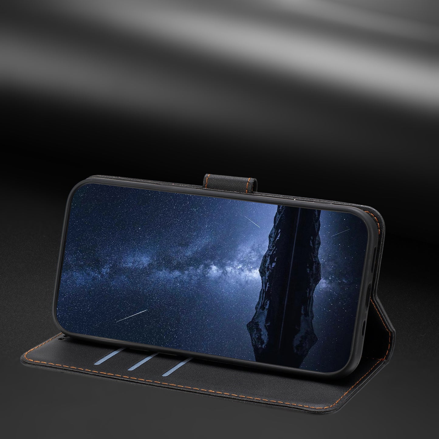 For Oppo Reno14 Pro 5G (China) / Oppo Reno14 Pro 5G (Global) Leather Case Wallet Stand Solid Color Anti Drop Phone Cover - Black