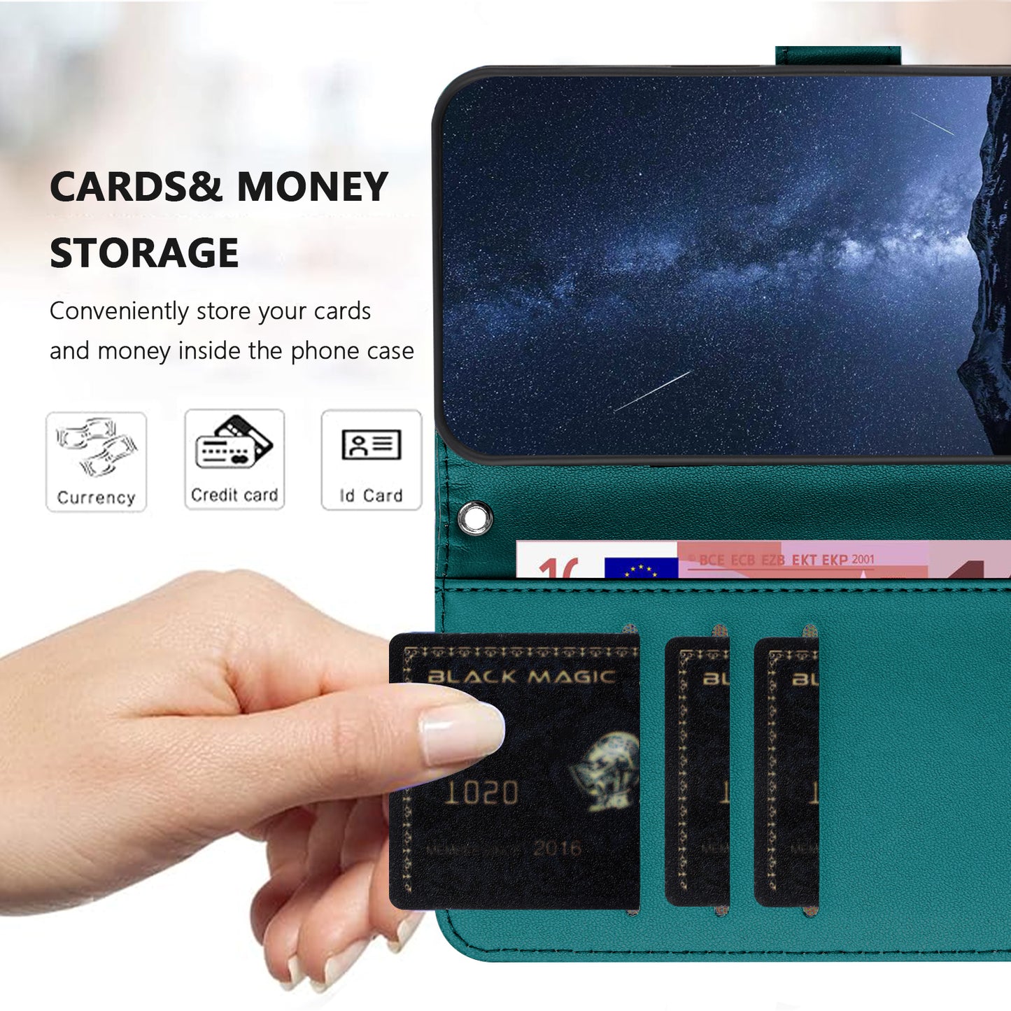 For Oppo Reno14 Pro 5G (China) / Oppo Reno14 Pro 5G (Global) Leather Case Wallet Stand Solid Color Anti Drop Phone Cover - Green