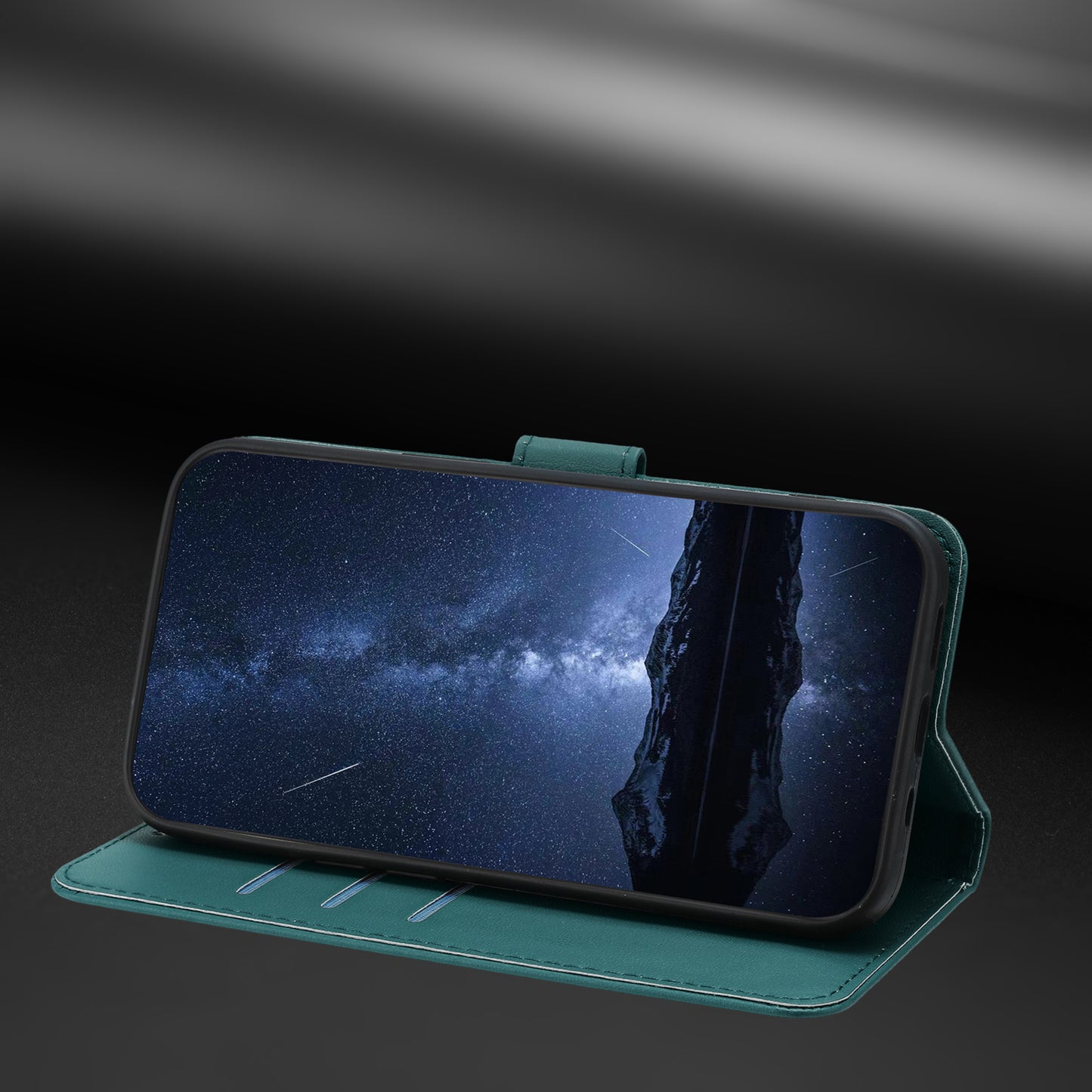 For Oppo Reno14 Pro 5G (China) / Oppo Reno14 Pro 5G (Global) Leather Case Wallet Stand Solid Color Anti Drop Phone Cover - Green