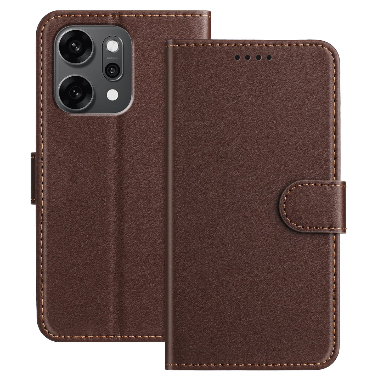 For Oppo Reno14 Pro 5G (China) / Oppo Reno14 Pro 5G (Global) Leather Case Wallet Stand Solid Color Anti Drop Phone Cover - Brown
