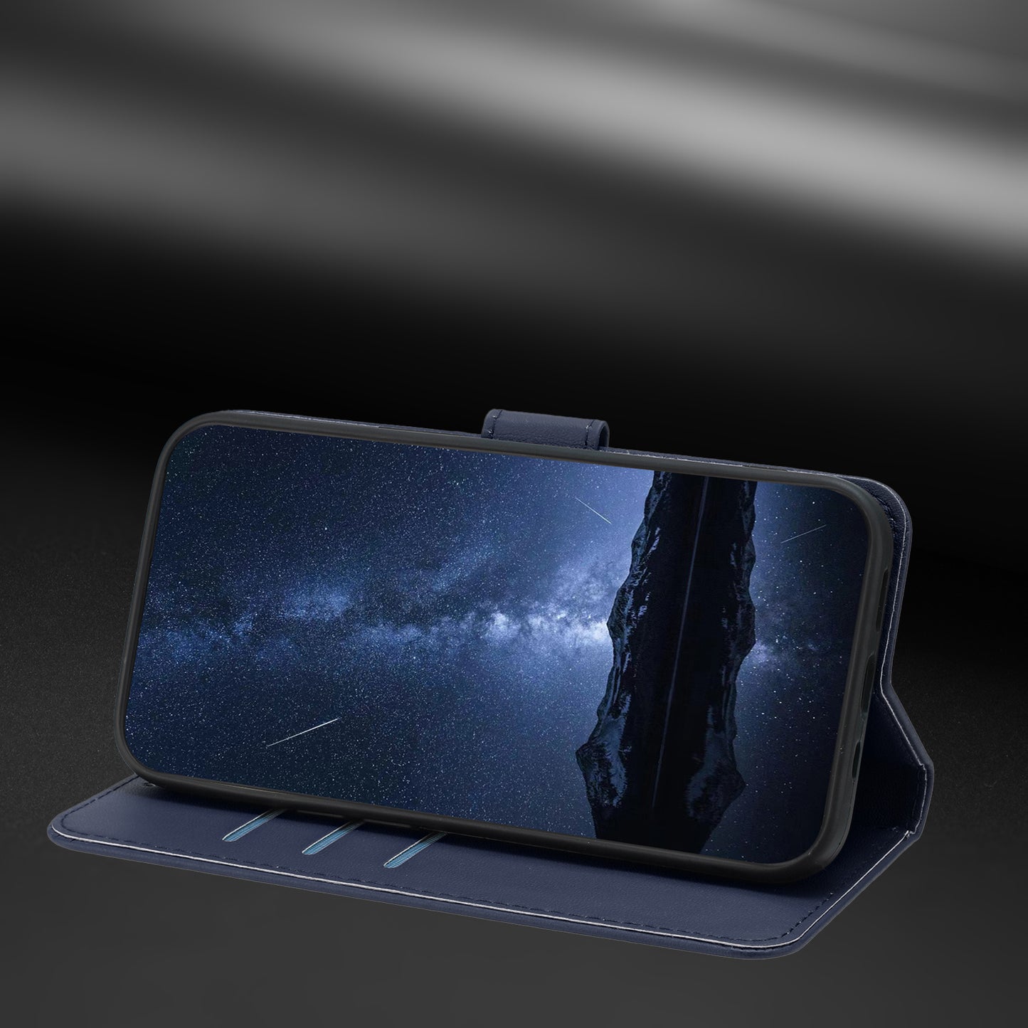 For Oppo Reno14 Pro 5G (China) / Oppo Reno14 Pro 5G (Global) Leather Case Wallet Stand Solid Color Anti Drop Phone Cover - Blue