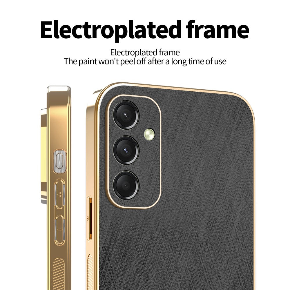 KADEM For Samsung Galaxy A17 5G Case Electroplating Silk Texture PU + TPU Phone Back Cover - Black