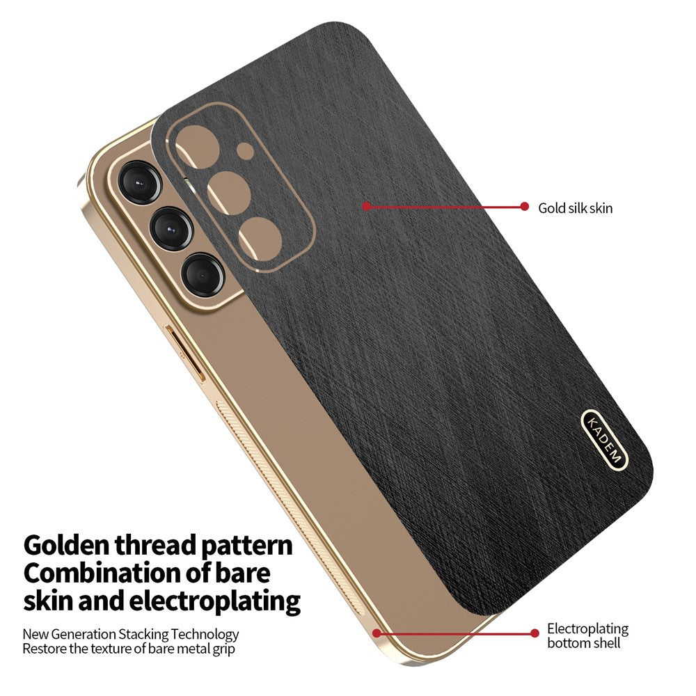 KADEM For Samsung Galaxy A17 5G Case Electroplating Silk Texture PU + TPU Phone Back Cover - Black