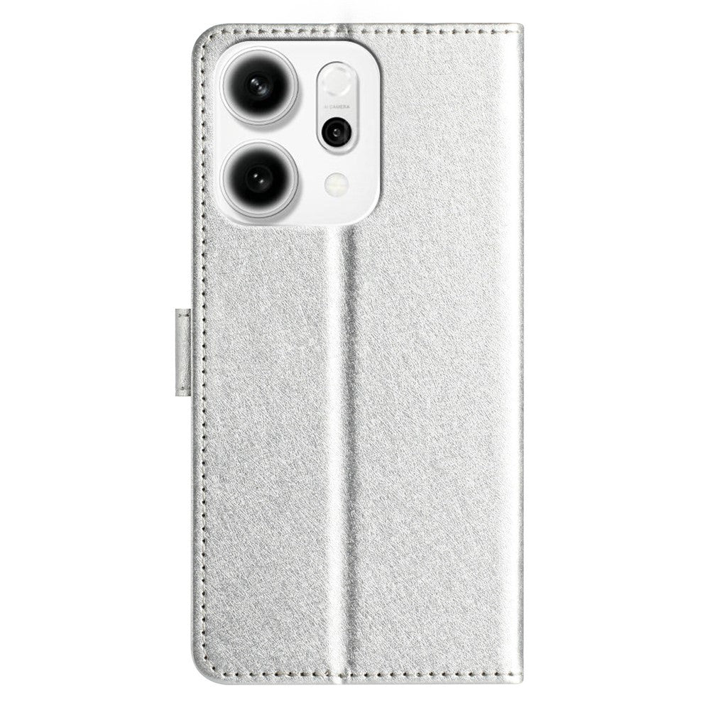 For Oppo Reno14 Pro 5G (Global) Wallet Case Leather Folio Phone Cover Magnetic Clasp - Silver