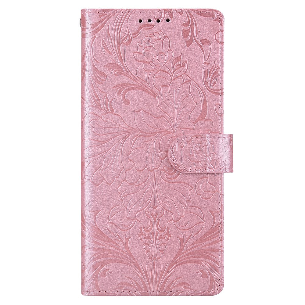 For iPhone 17 Pro Max Leather Case Imprinted Floral Pattern Wallet Stand Flip Phone Cover - Pink