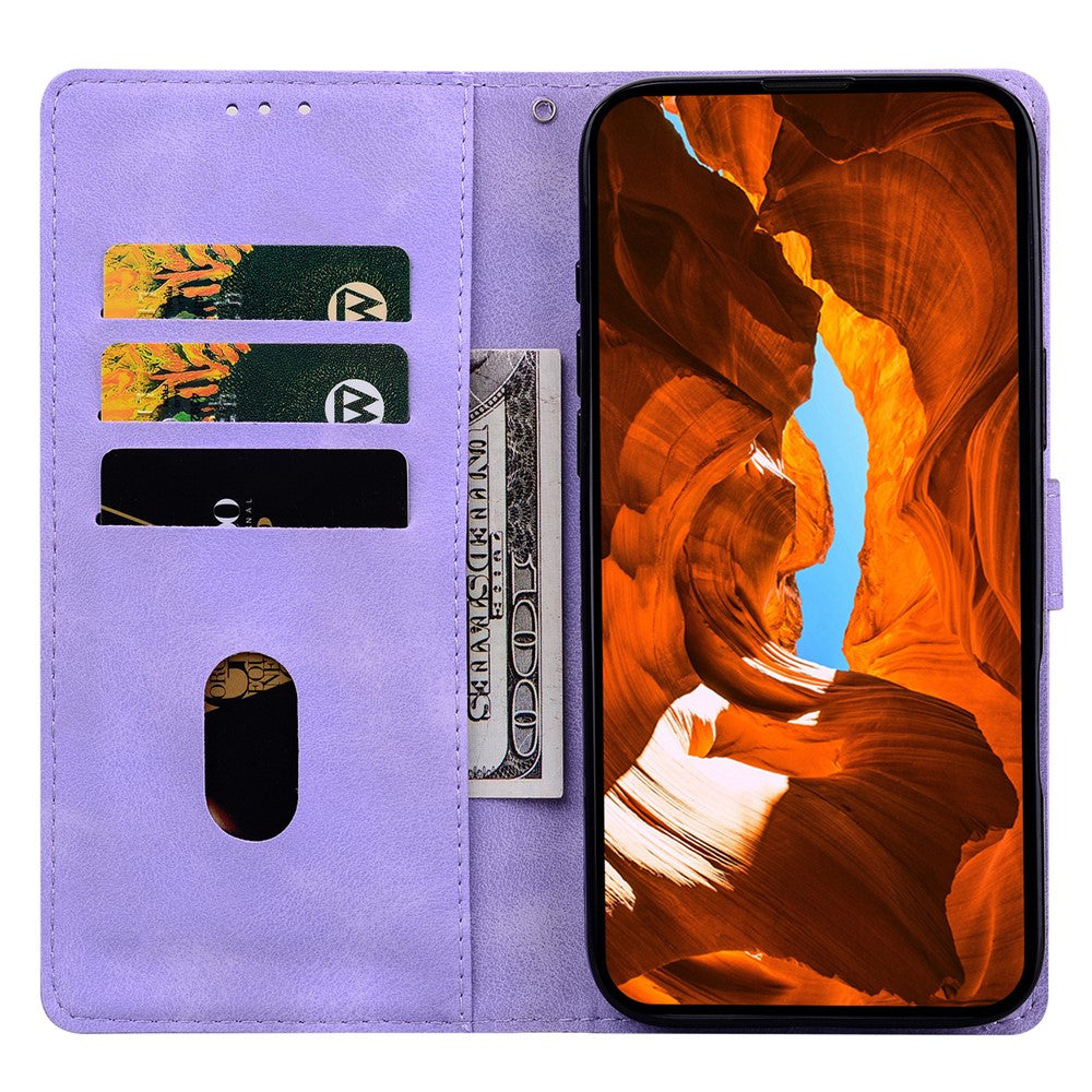 For iPhone 17 Pro Max Leather Case Imprinted Checkered Pattern Wallet Stand Flip Phone Cover - Purple