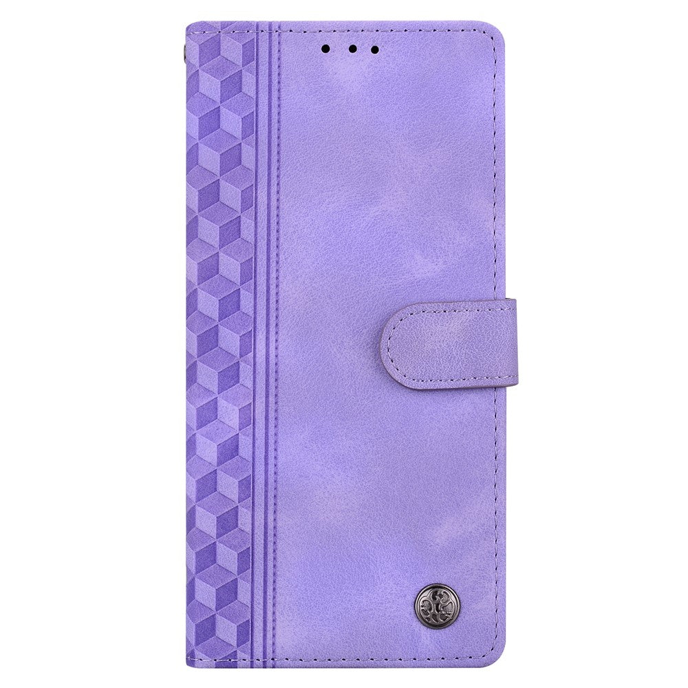 For iPhone 17 Pro Max Leather Case Imprinted Checkered Pattern Wallet Stand Flip Phone Cover - Purple