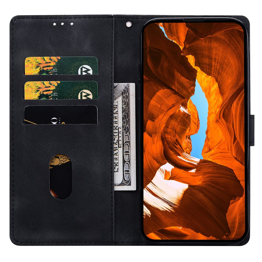 For iPhone 17 Pro Max Leather Case Imprinted Checkered Pattern Wallet Stand Flip Phone Cover - Black