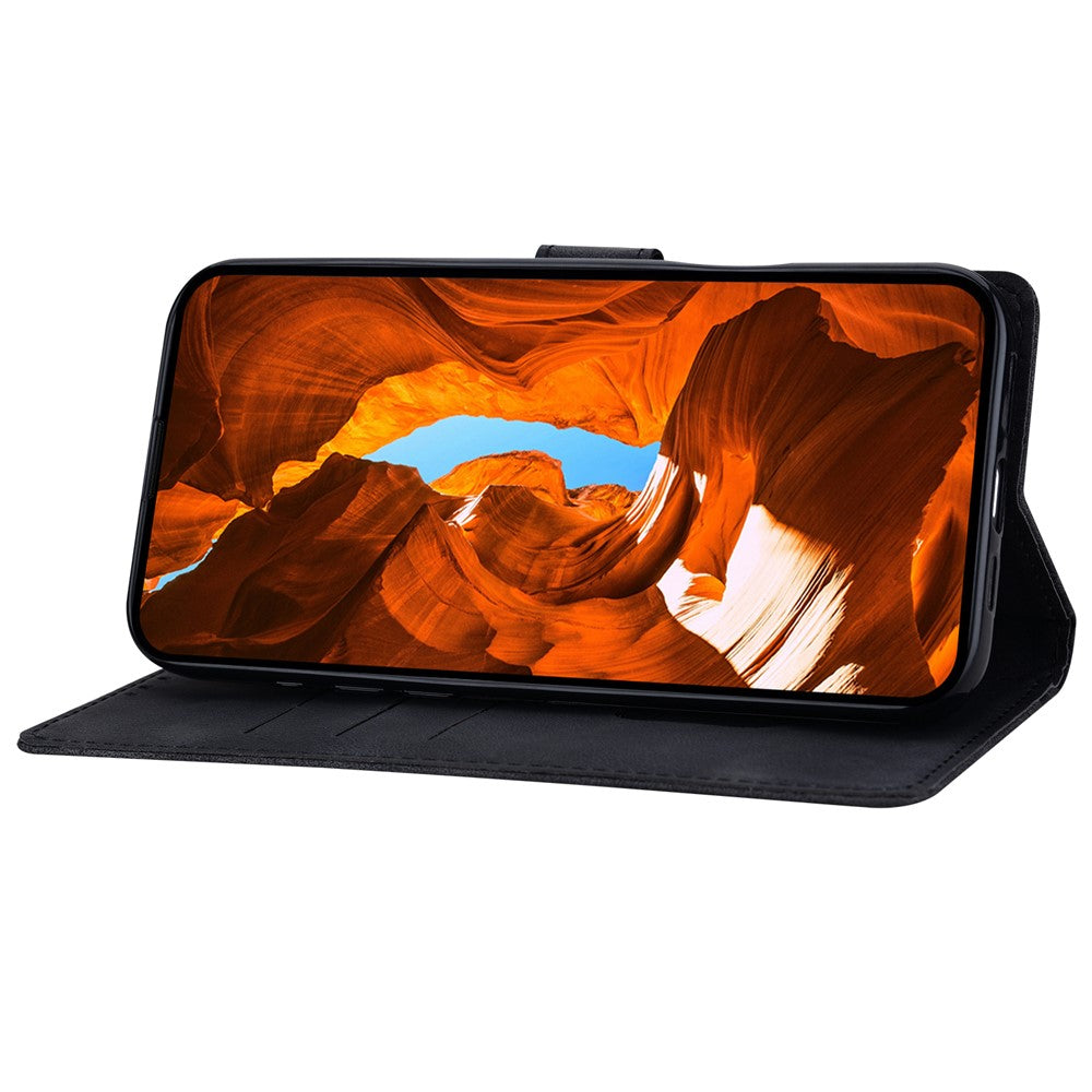 For iPhone 17 Pro Max Leather Case Imprinted Checkered Pattern Wallet Stand Flip Phone Cover - Black