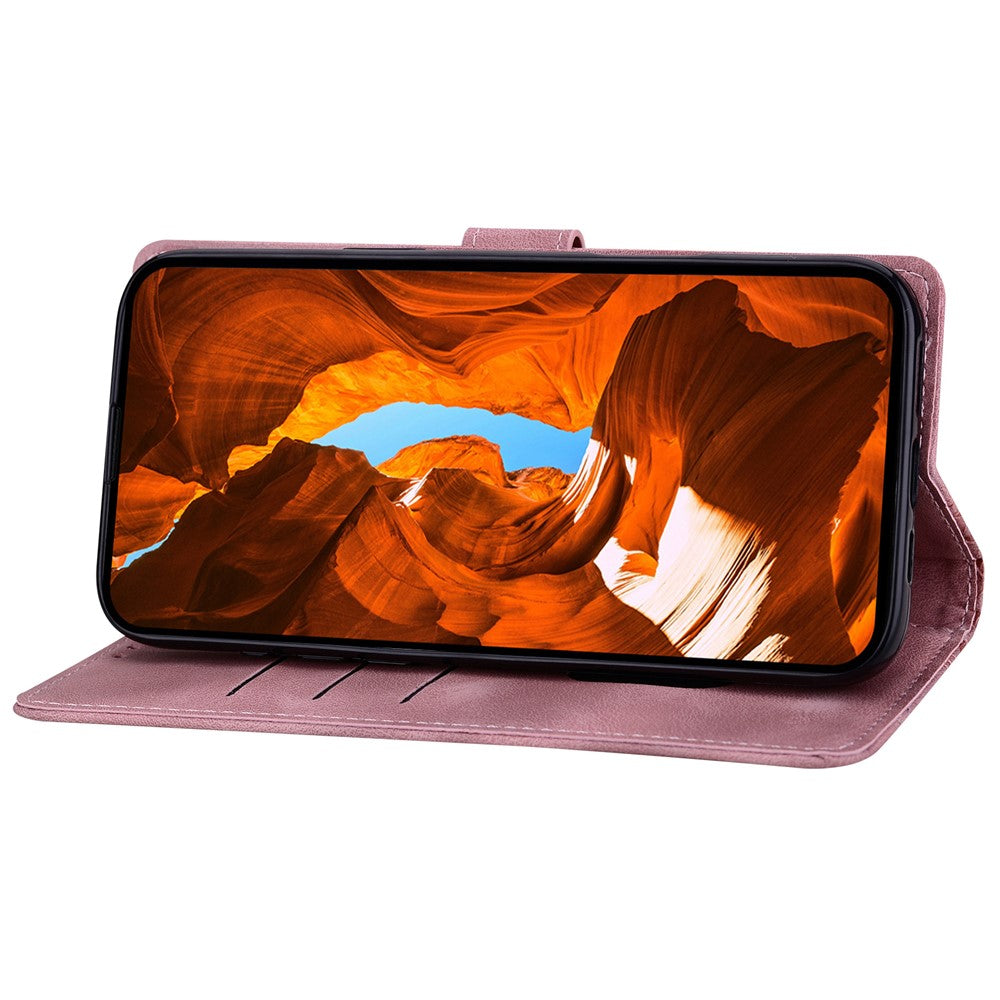 For iPhone 17 Pro Max Leather Case Imprinted Checkered Pattern Wallet Stand Flip Phone Cover - Pink