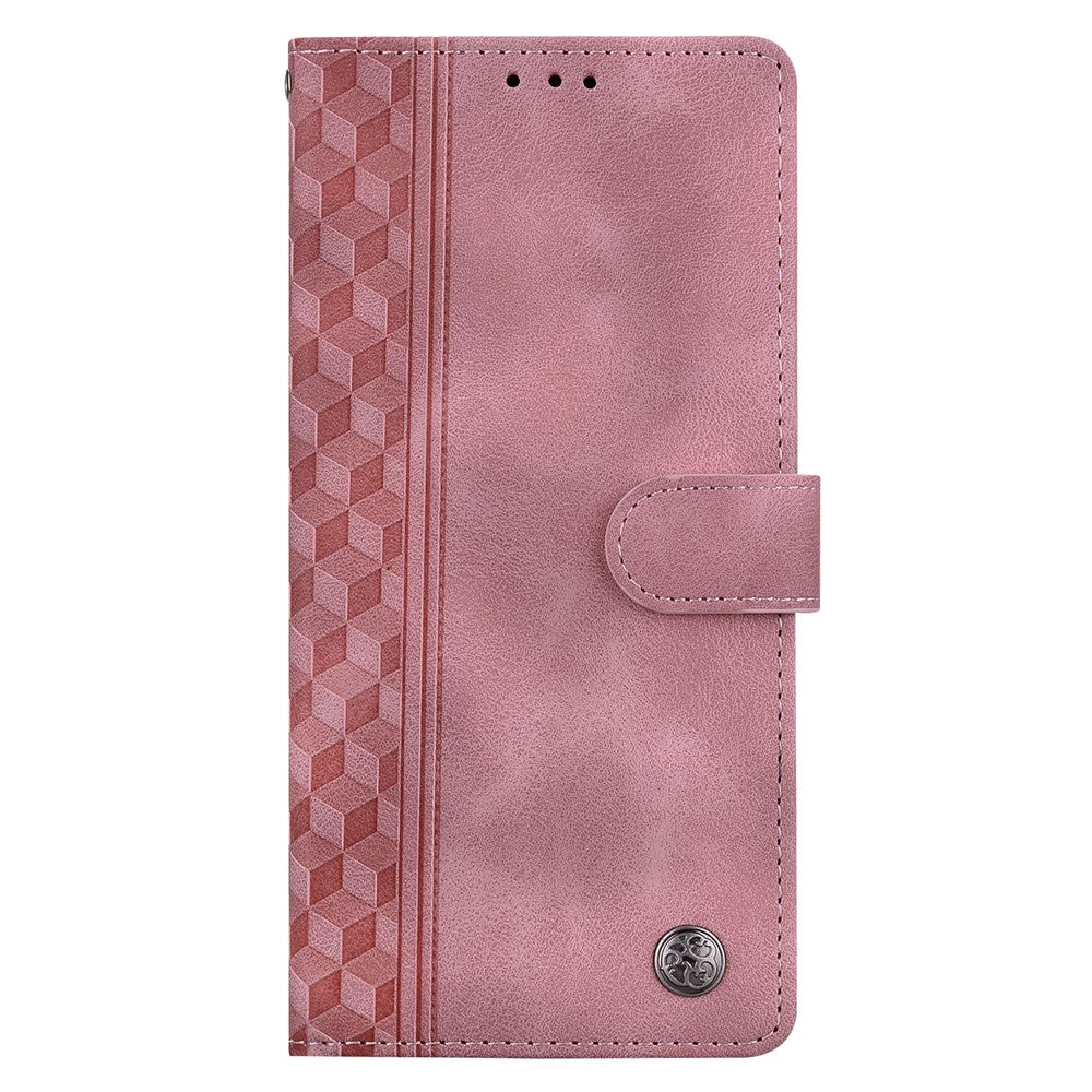 For iPhone 17 Pro Max Leather Case Imprinted Checkered Pattern Wallet Stand Flip Phone Cover - Pink