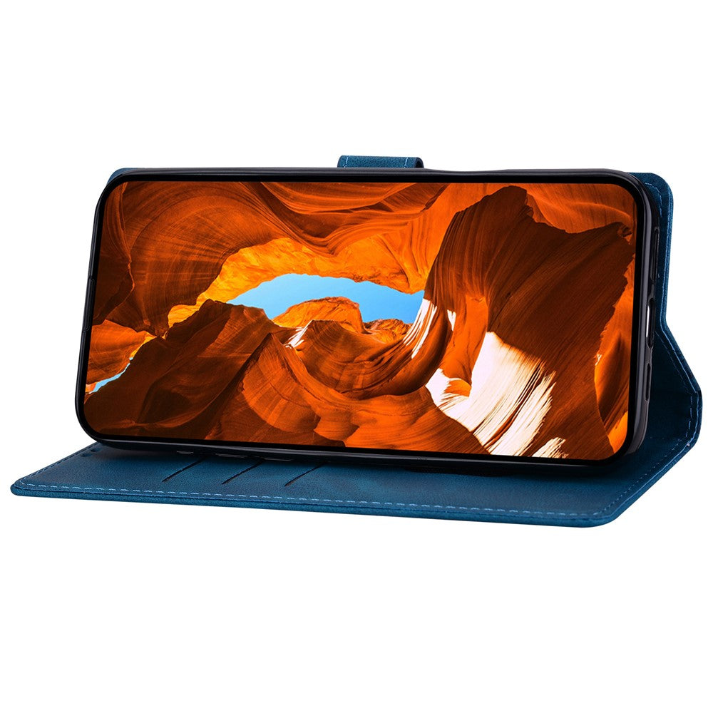 For iPhone 17 Pro Max Leather Case Imprinted Checkered Pattern Wallet Stand Flip Phone Cover - Blue