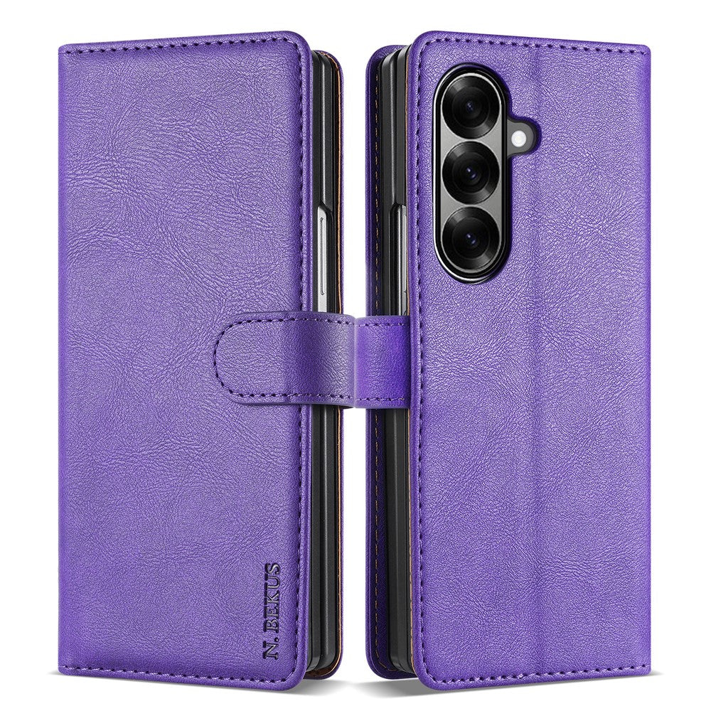 N.BEKUS CSJ-001 For Samsung Galaxy Z Fold7 5G Stand Case PU Leather Wallet Phone Cover - Purple