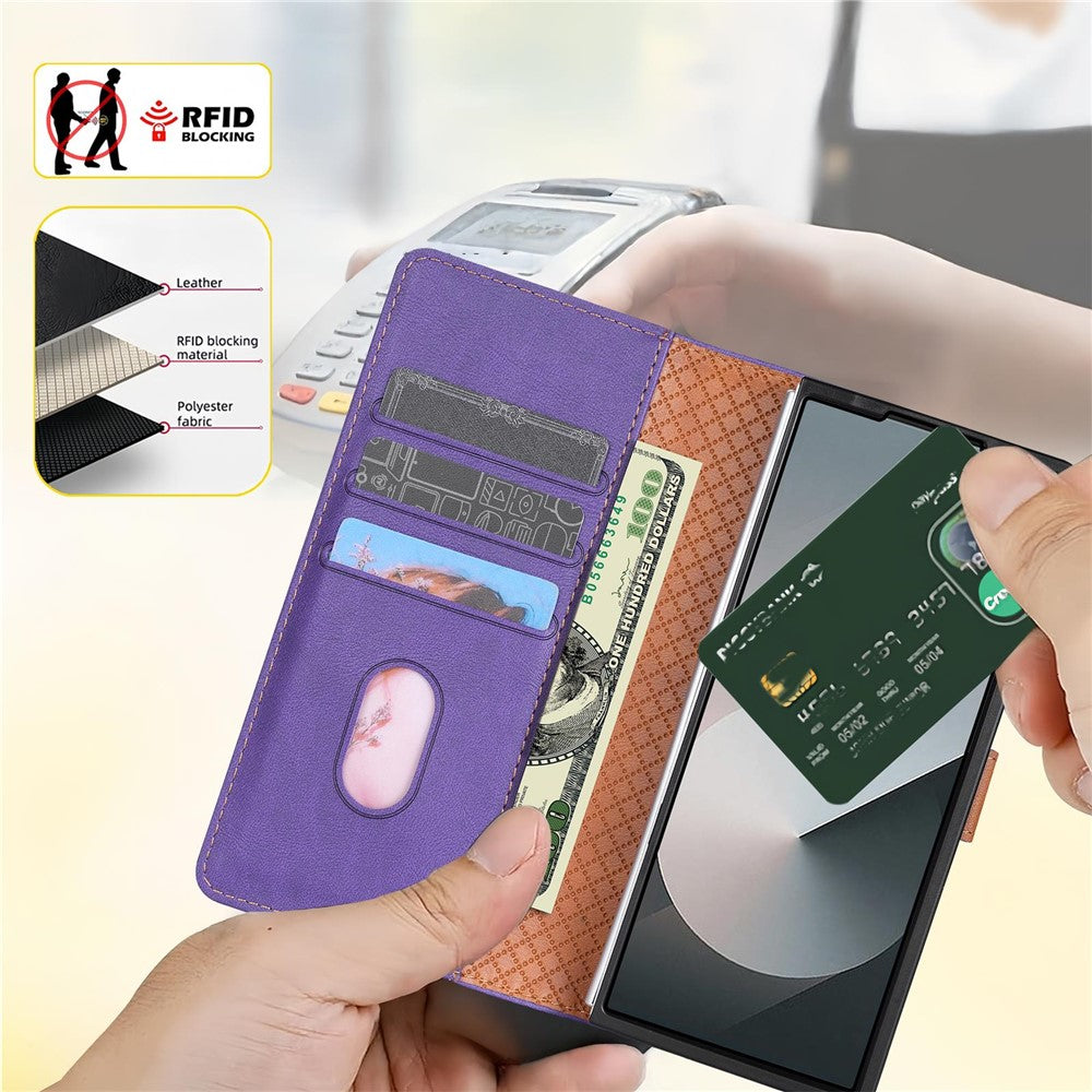 N.BEKUS CSJ-001 For Samsung Galaxy Z Fold7 5G Stand Case PU Leather Wallet Phone Cover - Purple