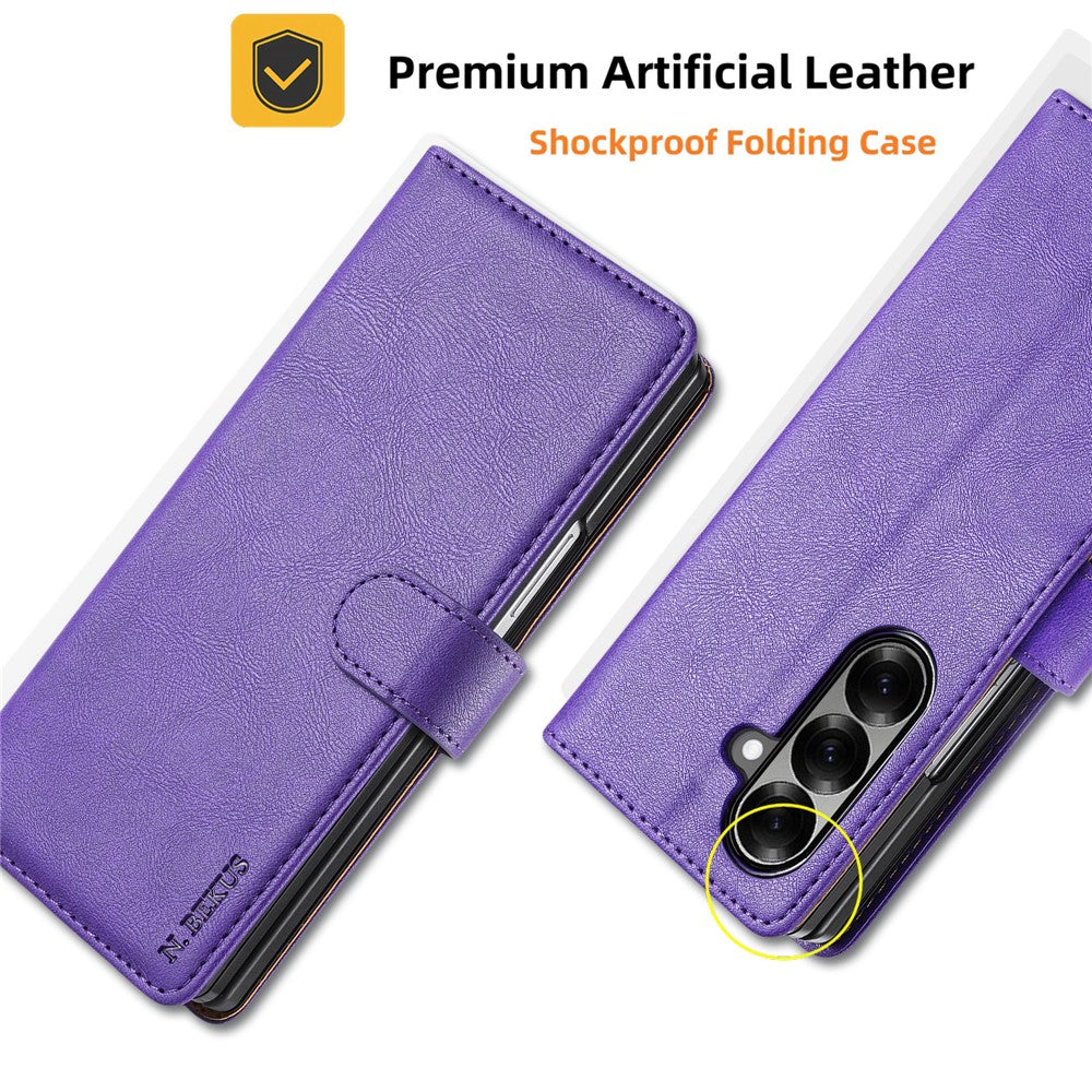 N.BEKUS CSJ-001 For Samsung Galaxy Z Fold7 5G Stand Case PU Leather Wallet Phone Cover - Purple