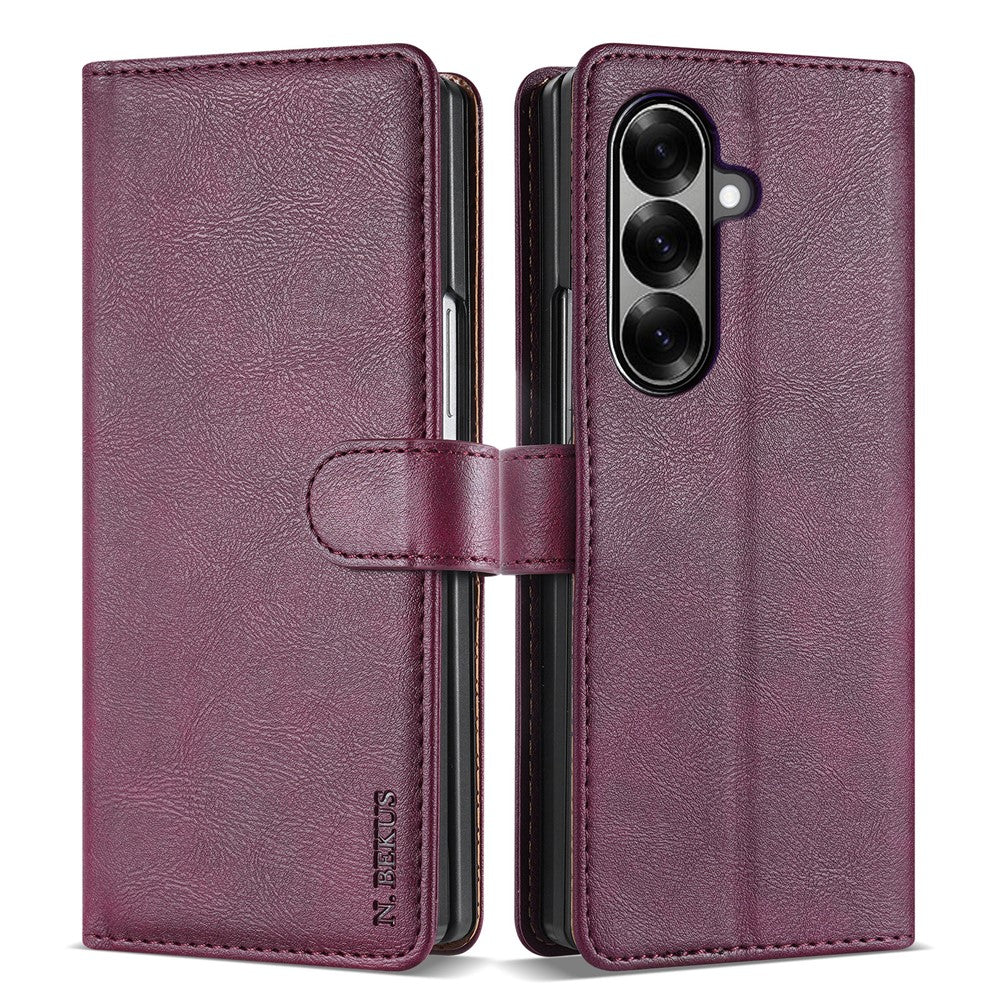 N.BEKUS CSJ-001 For Samsung Galaxy Z Fold7 5G Stand Case PU Leather Wallet Phone Cover - Wine Red