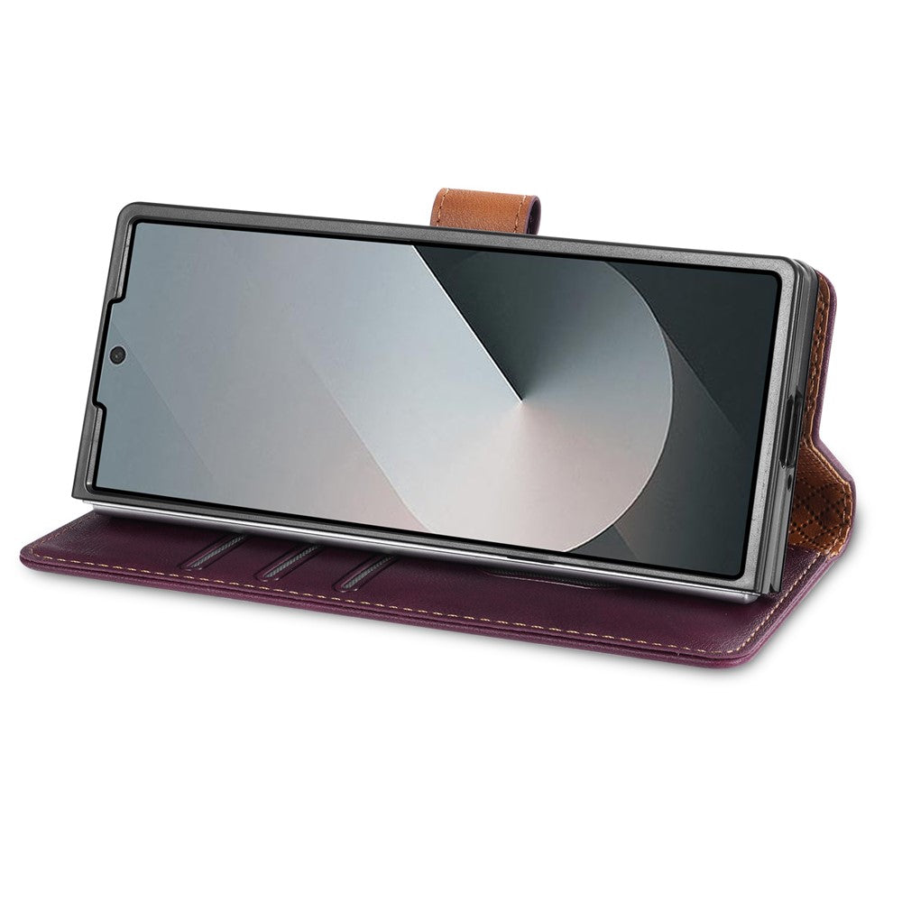 N.BEKUS CSJ-001 For Samsung Galaxy Z Fold7 5G Stand Case PU Leather Wallet Phone Cover - Wine Red