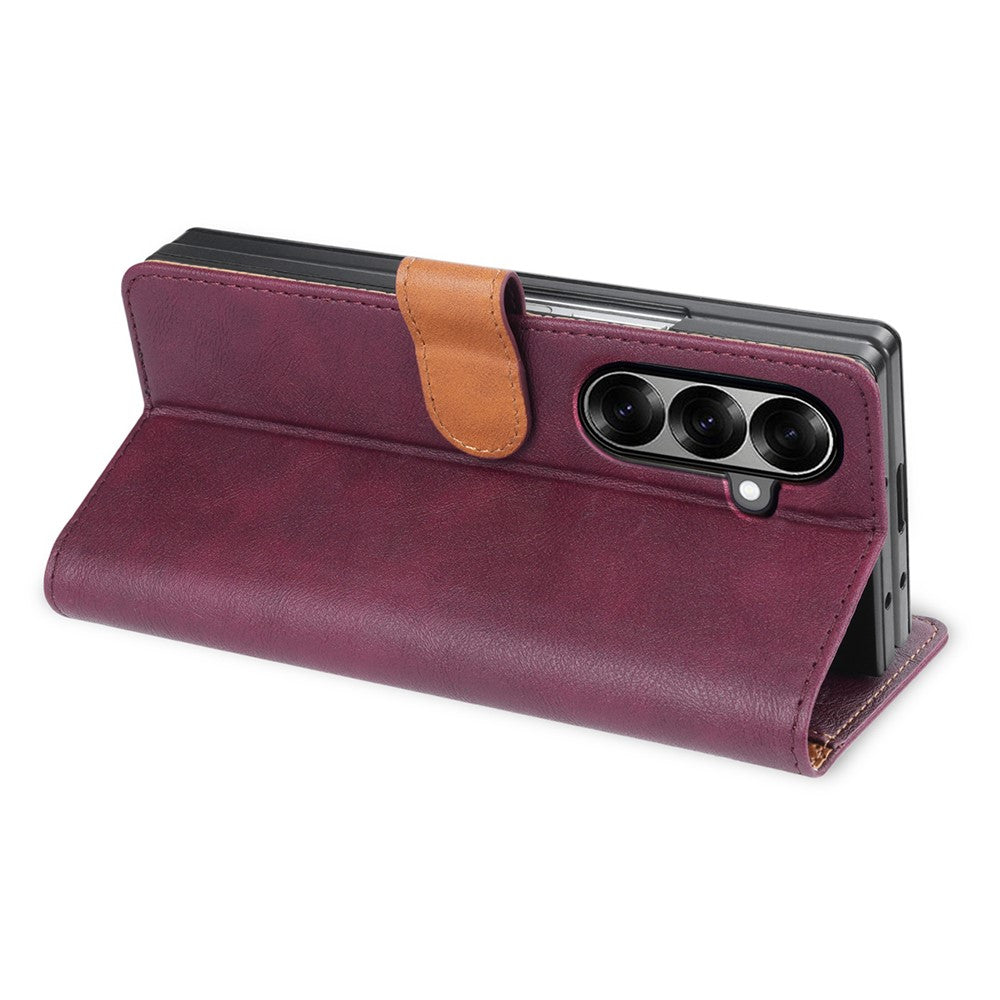 N.BEKUS CSJ-001 For Samsung Galaxy Z Fold7 5G Stand Case PU Leather Wallet Phone Cover - Wine Red