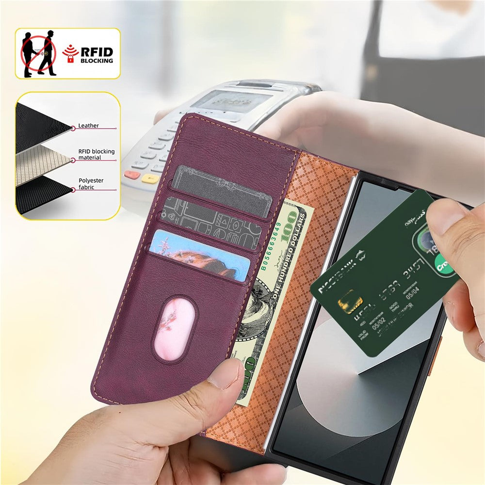 N.BEKUS CSJ-001 For Samsung Galaxy Z Fold7 5G Stand Case PU Leather Wallet Phone Cover - Wine Red