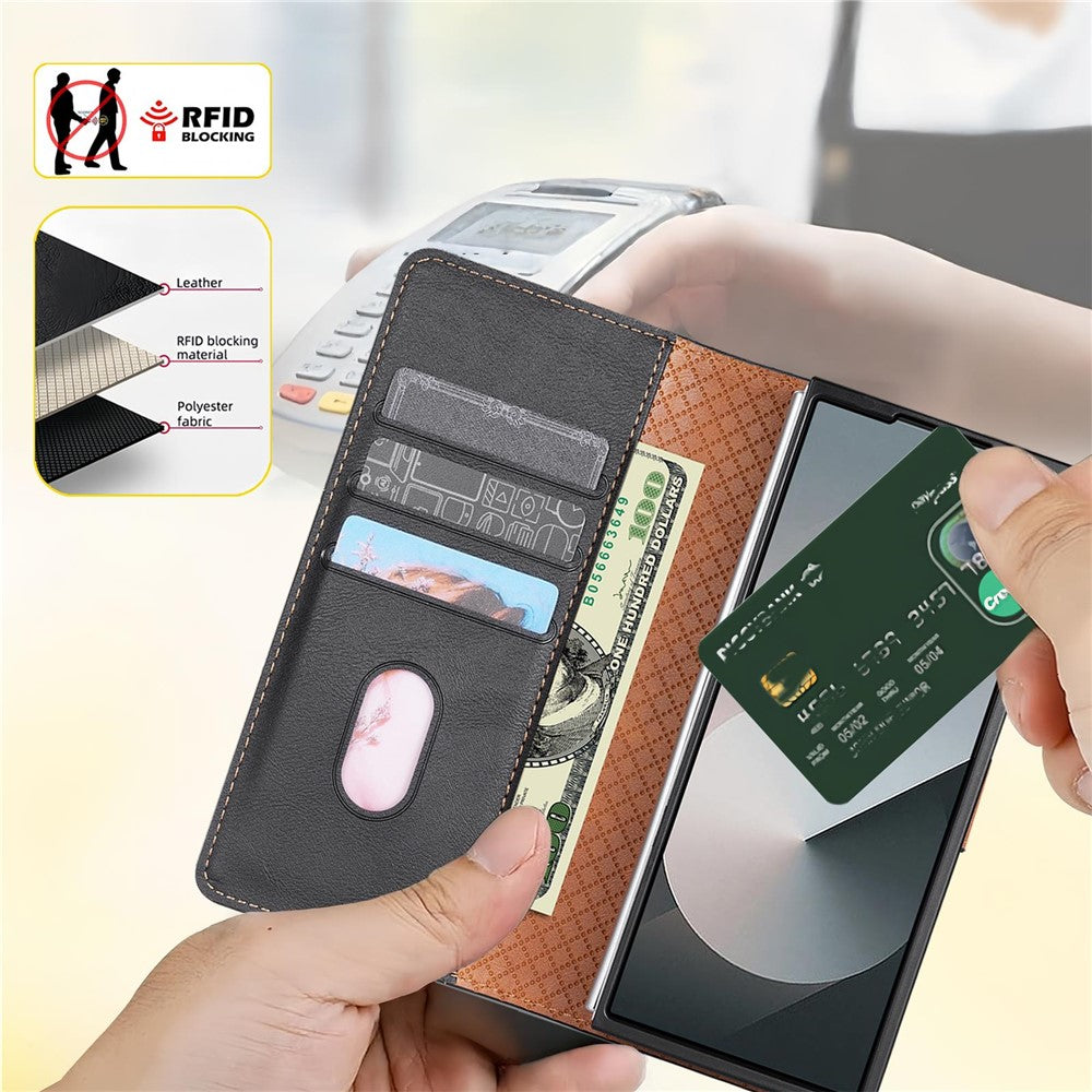 N.BEKUS CSJ-001 For Samsung Galaxy Z Fold7 5G Stand Case PU Leather Wallet Phone Cover - Black