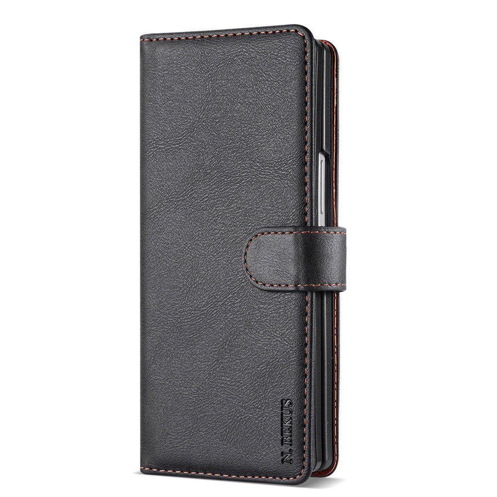 N.BEKUS CSJ-001 For Samsung Galaxy Z Fold7 5G Stand Case PU Leather Wallet Phone Cover - Black