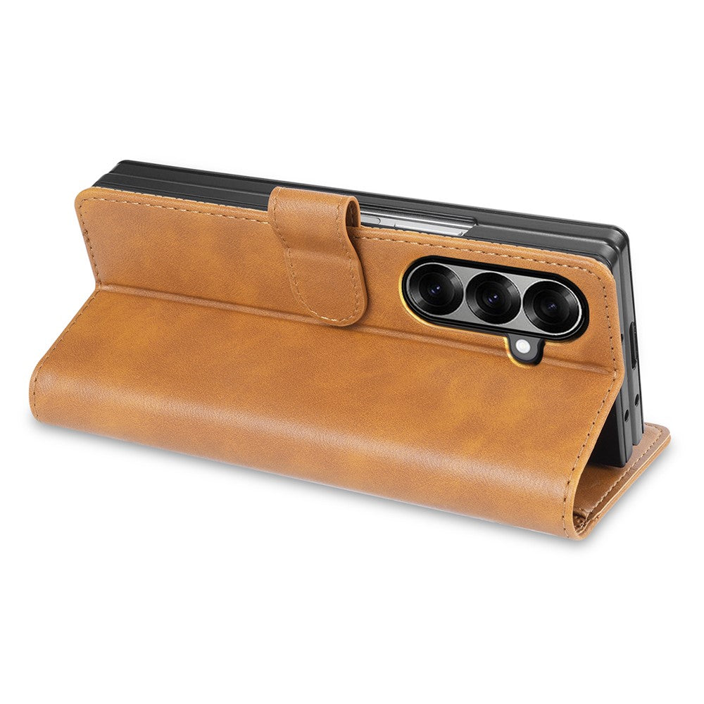 N.BEKUS CSJ-001 For Samsung Galaxy Z Fold7 5G Stand Case PU Leather Wallet Phone Cover - Brown