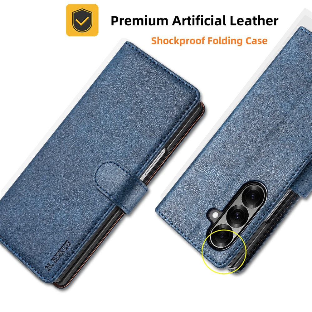 N.BEKUS CSJ-001 For Samsung Galaxy Z Fold7 5G Stand Case PU Leather Wallet Phone Cover - Blue