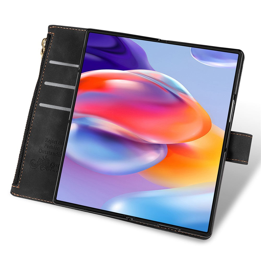 For Samsung Galaxy Z Fold7 5G PU + PC Case Color Splicing Leather Phone Cover with Strap - Black