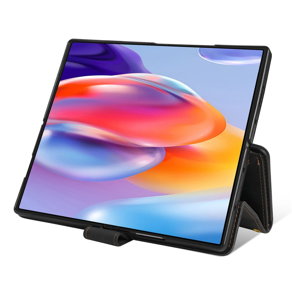 For Samsung Galaxy Z Fold7 5G PU + PC Case Color Splicing Leather Phone Cover with Strap - Black