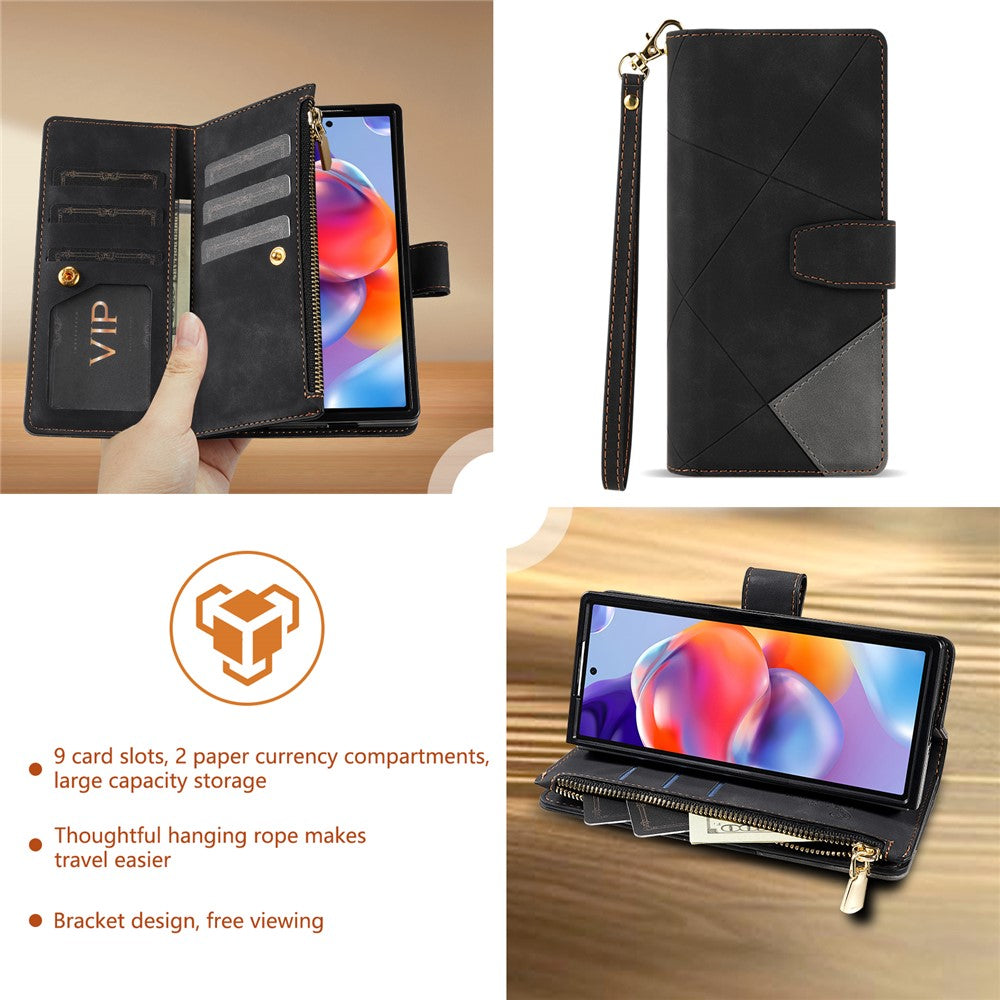 For Samsung Galaxy Z Fold7 5G PU + PC Case Color Splicing Leather Phone Cover with Strap - Black