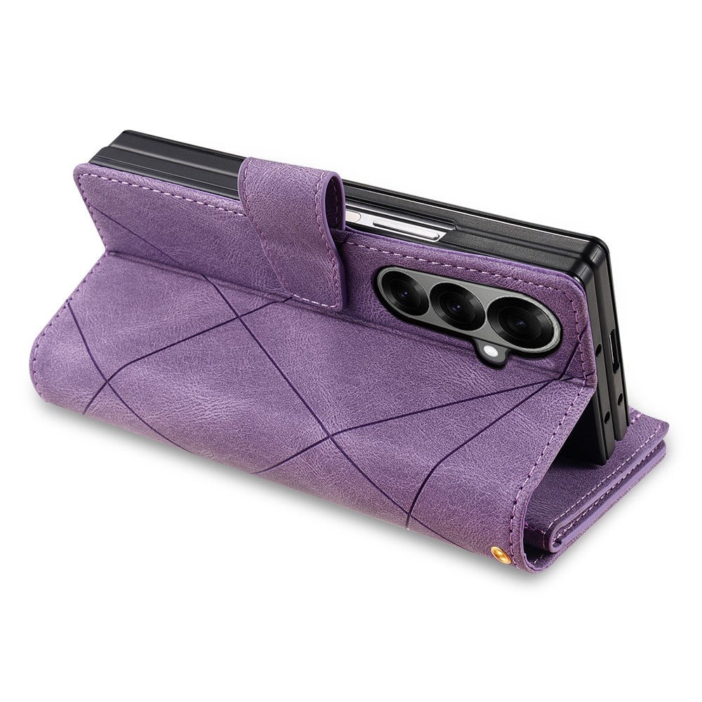 For Samsung Galaxy Z Fold7 5G PU + PC Case Color Splicing Leather Phone Cover with Strap - Purple