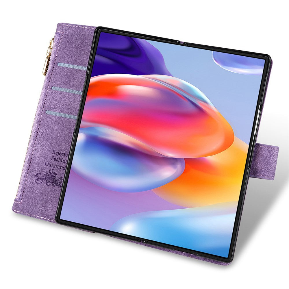 For Samsung Galaxy Z Fold7 5G PU + PC Case Color Splicing Leather Phone Cover with Strap - Purple