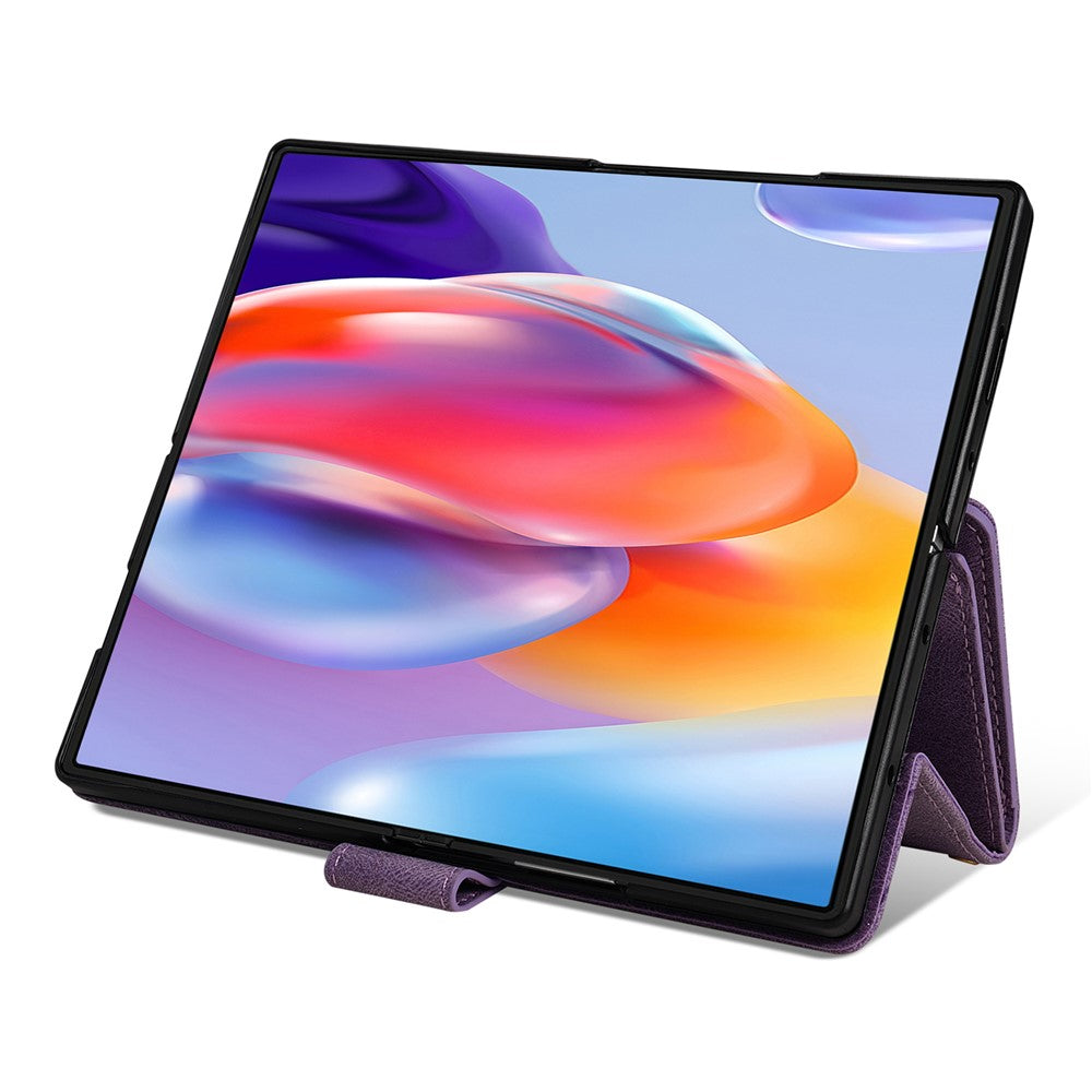 For Samsung Galaxy Z Fold7 5G PU + PC Case Color Splicing Leather Phone Cover with Strap - Purple