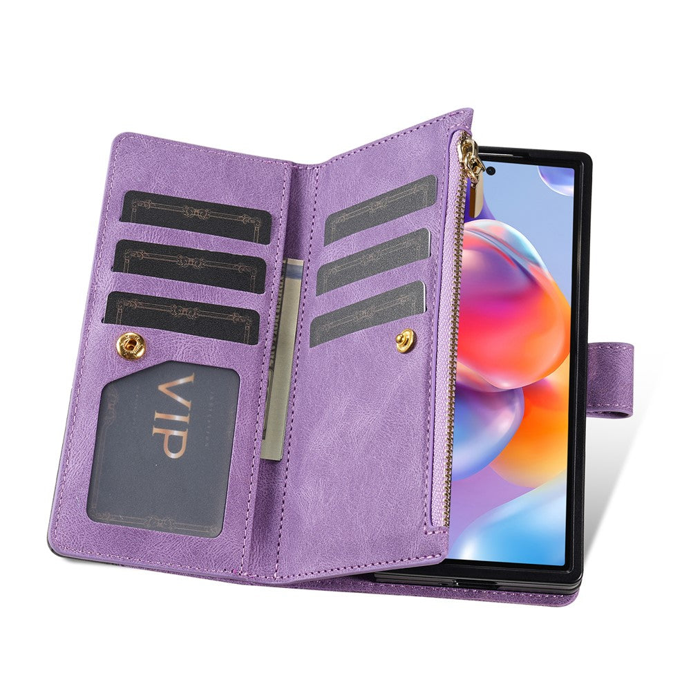 For Samsung Galaxy Z Fold7 5G PU + PC Case Color Splicing Leather Phone Cover with Strap - Purple