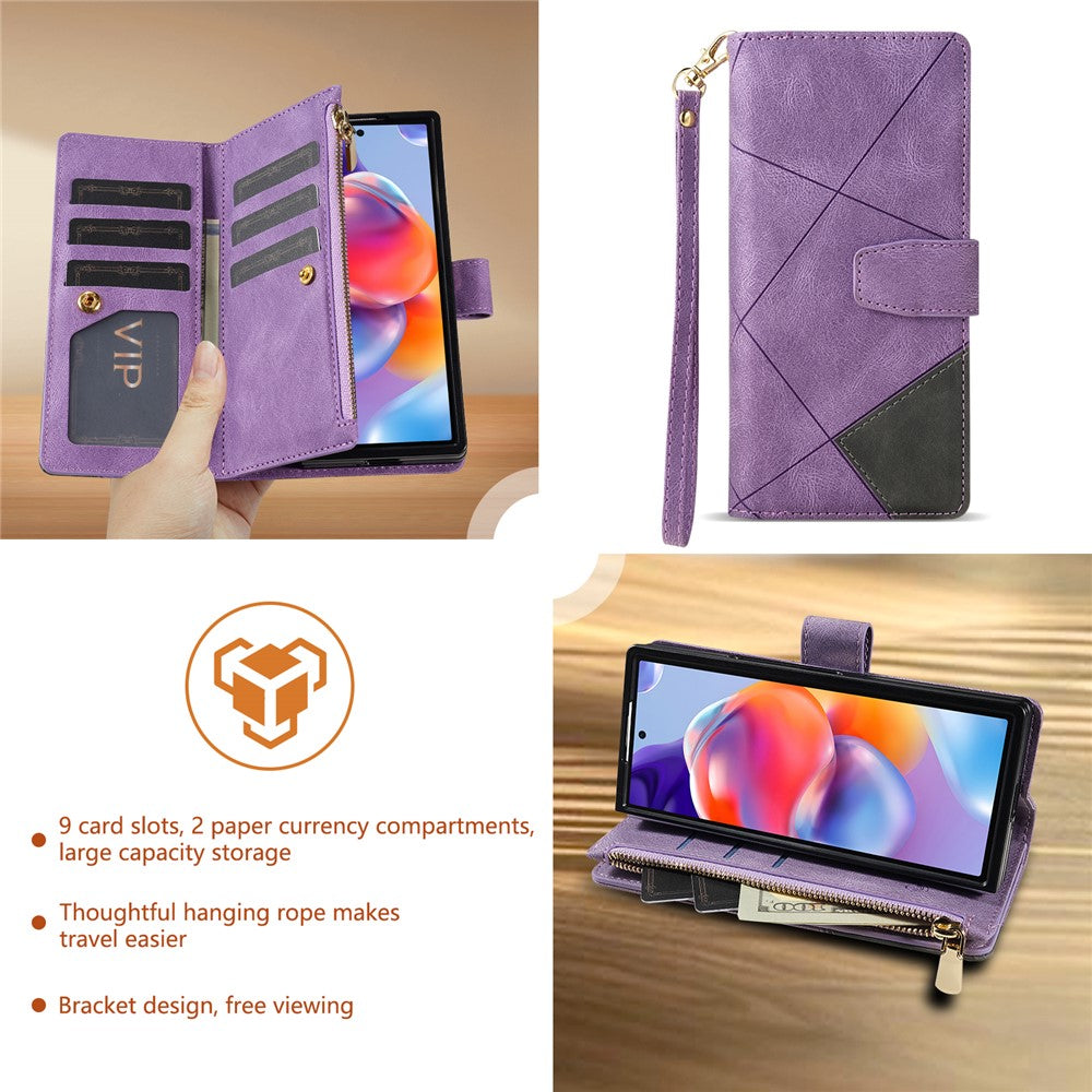 For Samsung Galaxy Z Fold7 5G PU + PC Case Color Splicing Leather Phone Cover with Strap - Purple