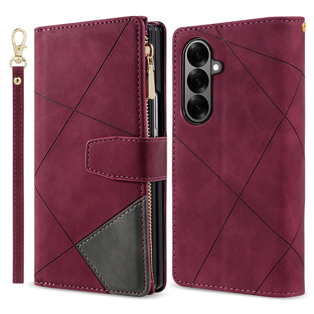 For Samsung Galaxy Z Fold7 5G PU + PC Case Color Splicing Leather Phone Cover with Strap - Red