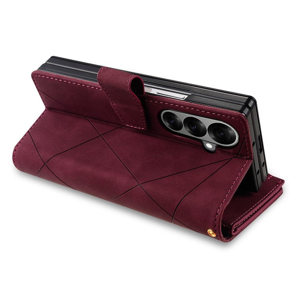 For Samsung Galaxy Z Fold7 5G PU + PC Case Color Splicing Leather Phone Cover with Strap - Red