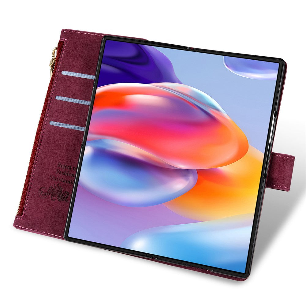 For Samsung Galaxy Z Fold7 5G PU + PC Case Color Splicing Leather Phone Cover with Strap - Red