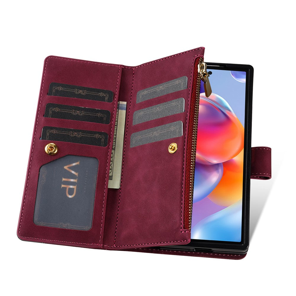 For Samsung Galaxy Z Fold7 5G PU + PC Case Color Splicing Leather Phone Cover with Strap - Red