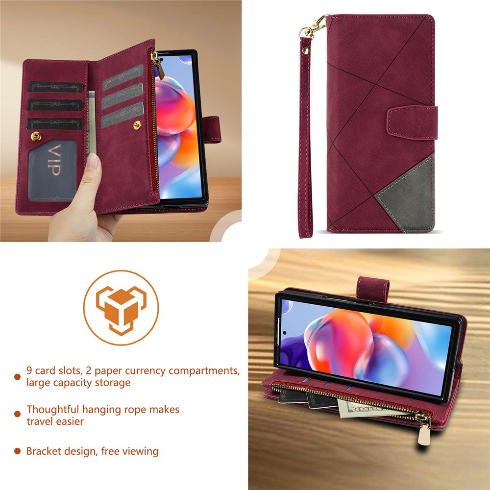 For Samsung Galaxy Z Fold7 5G PU + PC Case Color Splicing Leather Phone Cover with Strap - Red