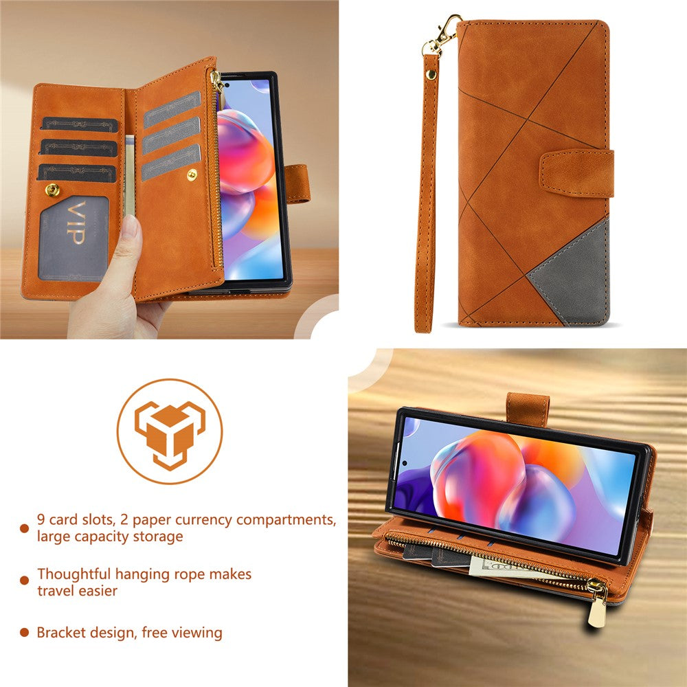 For Samsung Galaxy Z Fold7 5G PU + PC Case Color Splicing Leather Phone Cover with Strap - Brown