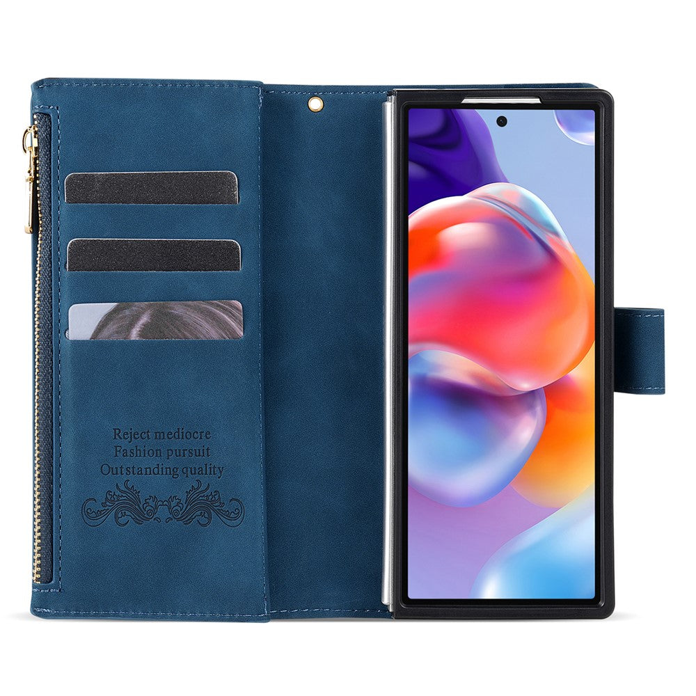 For Samsung Galaxy Z Fold7 5G PU + PC Case Color Splicing Leather Phone Cover with Strap - Blue
