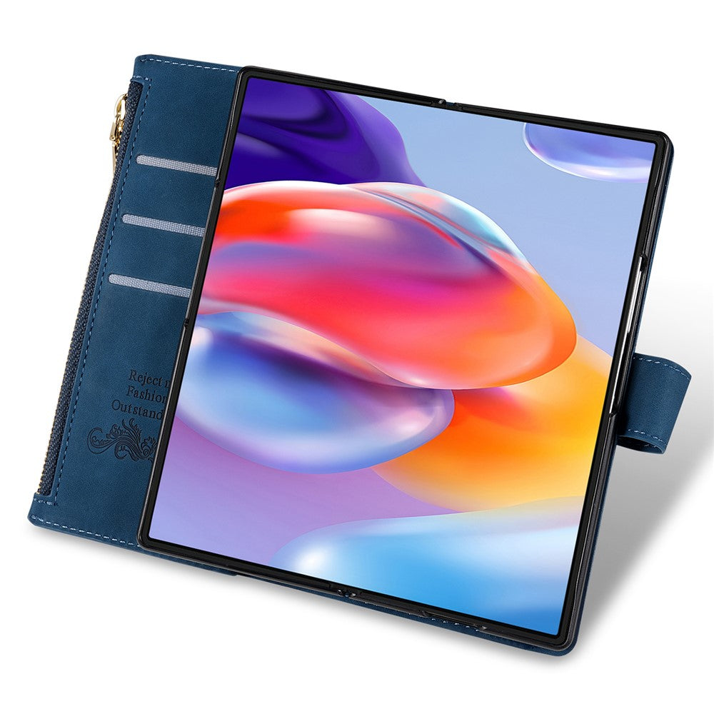 For Samsung Galaxy Z Fold7 5G PU + PC Case Color Splicing Leather Phone Cover with Strap - Blue