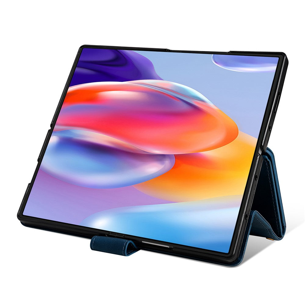 For Samsung Galaxy Z Fold7 5G PU + PC Case Color Splicing Leather Phone Cover with Strap - Blue