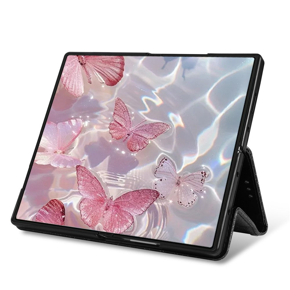 For Samsung Galaxy Z Fold7 5G PU + PC Stand Case Glitter Phone Leather Cover Zipper Pocket with Strap - Black