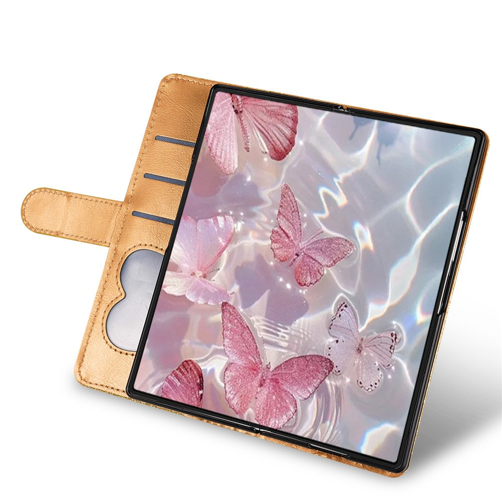 For Samsung Galaxy Z Fold7 5G PU + PC Stand Case Glitter Phone Leather Cover Zipper Pocket with Strap - Gold