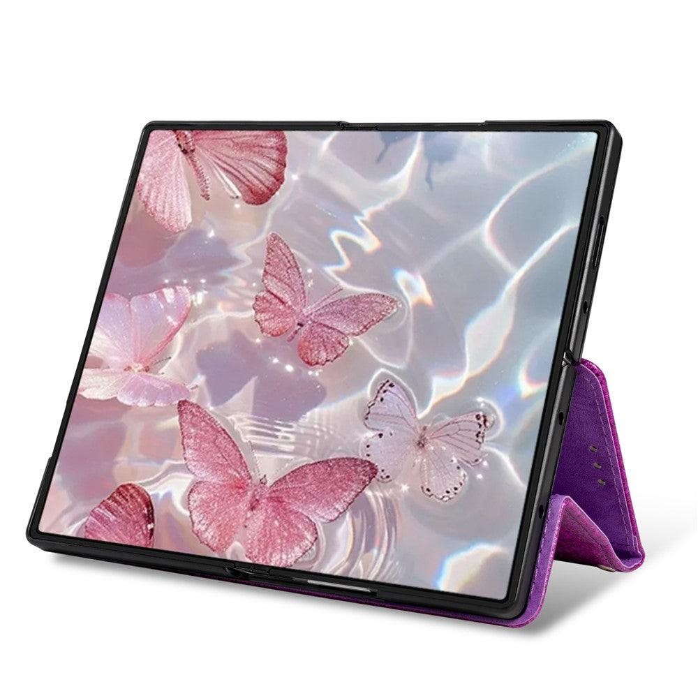 For Samsung Galaxy Z Fold7 5G PU + PC Stand Case Glitter Phone Leather Cover Zipper Pocket with Strap - Purple